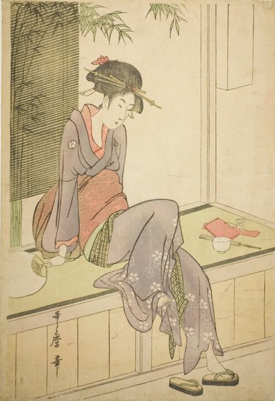 ベランダに座る女性 作： Kitagawa Utamaro