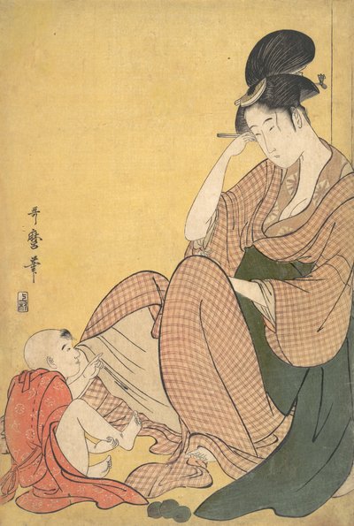 女と子供、1794-95年頃。 作： Kitagawa Utamaro