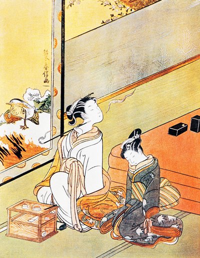 パイプを吸う女 浮世絵版画 土佐派 木版画 日本文明 江戸時代 作： Kitagawa Utamaro