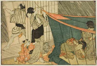 雷雨の中、蚊帳の中の女たち 挿絵集『絵本式の花』vol. 1 作： Kitagawa Utamaro