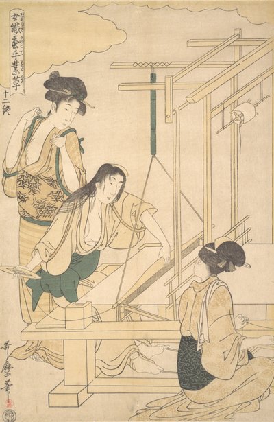 シルク布を織る女性、カリフォルニア州。 1800年。 作： Kitagawa Utamaro