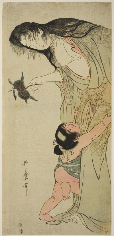 金太郎が栗を手にする山姥 1804-5年頃（錦絵・長判） 作： Kitagawa Utamaro