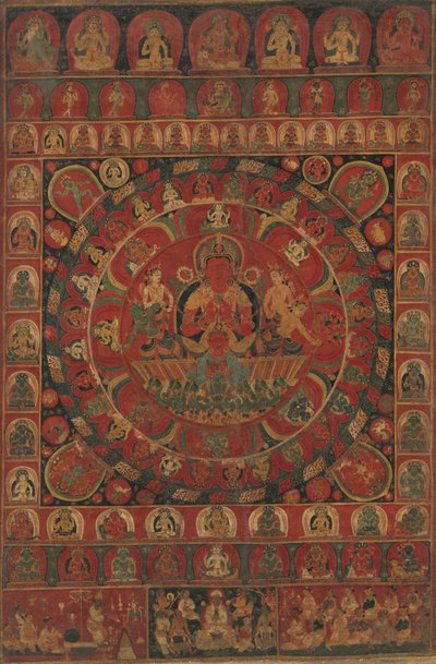 八惑星神に囲まれた太陽神スーリヤの曼荼羅図、年代測定、1379年頃 作： Kitaharasa