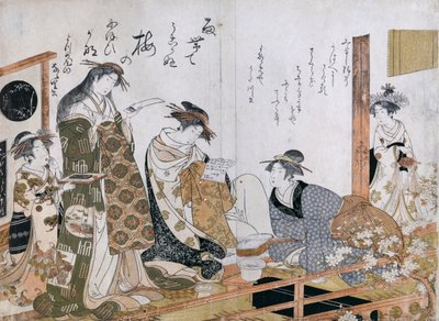 着物を着た花魁 四葉家の遊女歌川と七里のイラスト 作： Kitao Masanobu