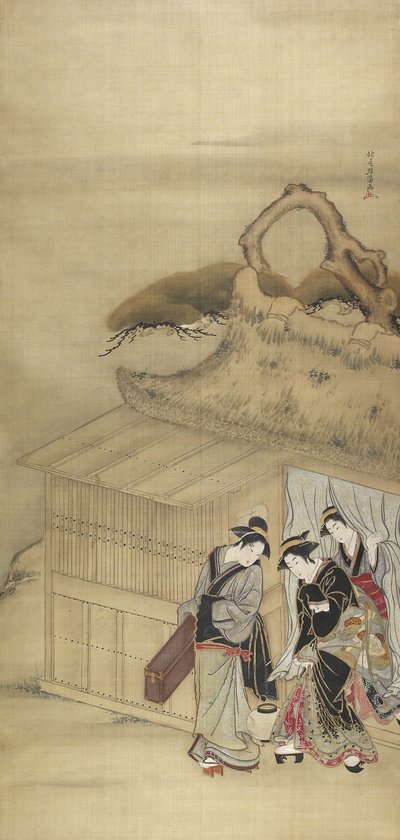 Nikuhitsu ukiyo-e：Nightish Assignmentへの道中の芸者c。 1784 作： Kitao Masanobu