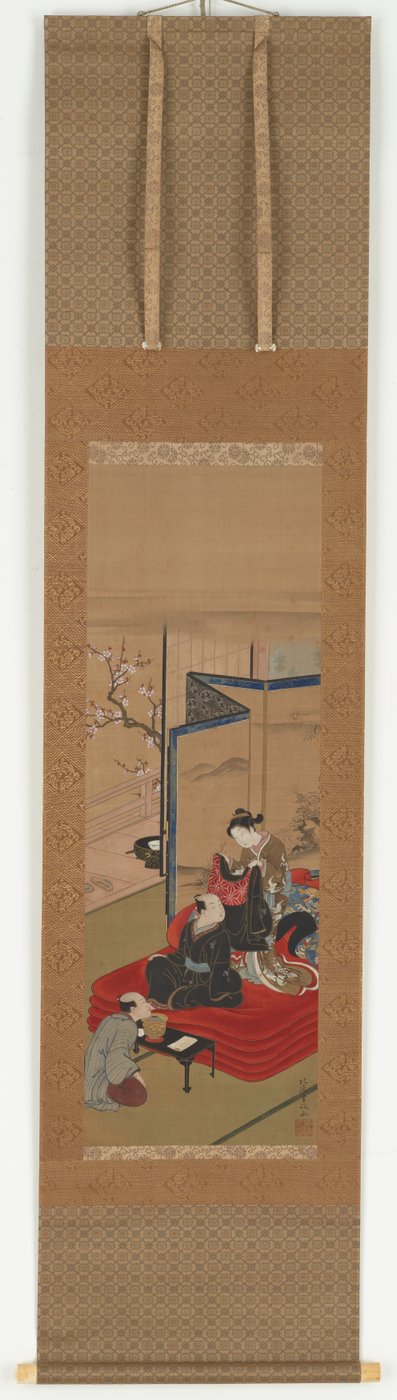 男の着付けを手伝う花魁 江戸時代・18世紀中頃～19世紀初頭 作： Kitao Shigemasa