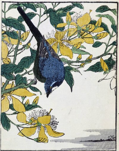 木の上の鳥。北尾光彩による日本画 作： Kitao Shigemasa