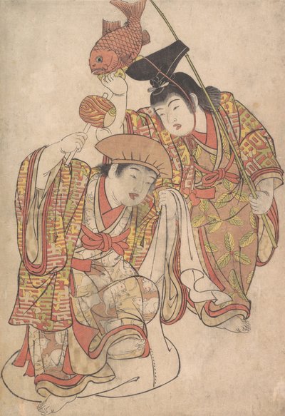 大黒と恵比寿に扮した少年たち（1780年頃）。 作： Kitao Shigemasa
