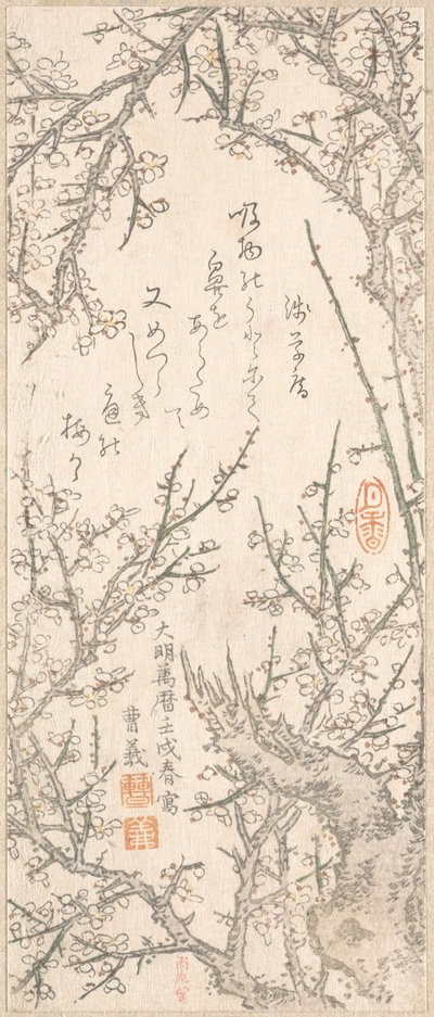 満開の梅の木、1813年。 作： Kitao Shigemasa