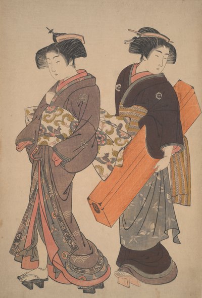 婚約に向かう途中でメイドと一緒にいる女性 作： Kitao Shigemasa