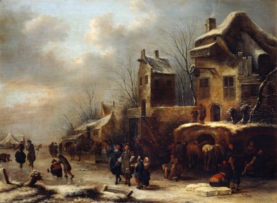 川沿いのスケートリンク、1665年 作： Klaes Molenaer