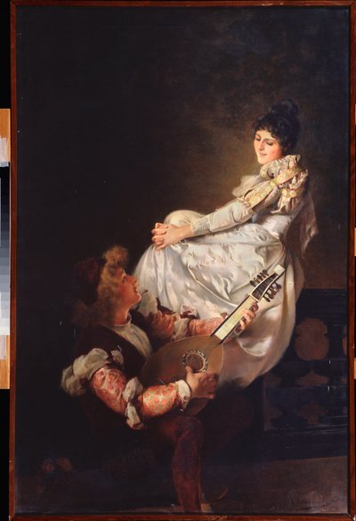 愛の歌 (愛の歌) - Klavdi Stepanovich Stepanov (1854-1910) による絵画、キャンバスに油彩 作： Klavdi Petrovich Stepanov