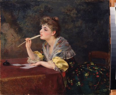 A Letter (A Letter) - Klavdi Petrovich Stepanov (1854-1910) による絵画、キャンバスに油彩 作： Klavdi Petrovich Stepanov