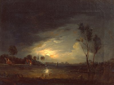 月明かりの下で漁師とフィヨルドの風景 作： Knud Andreassen Baade