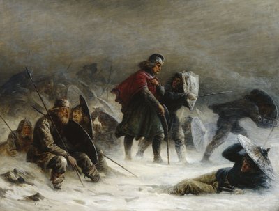 ヴォス山脈の吹雪の中のスヴェール王 作： Knud Bergslien