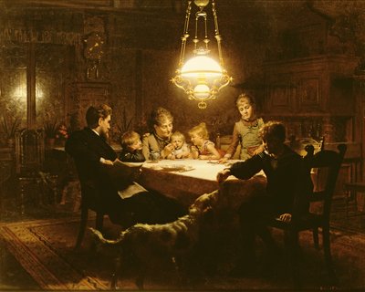 ランプライト、19世紀の家族の夕食 作： Knut Ekvall