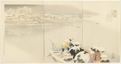 2月：1896年3月、雪の夕暮れ時の松千山丘 作： Kobayashi Kiyochika