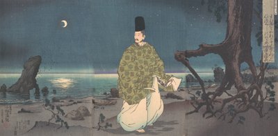 平安時代 月夜の浜辺の廷臣図 19世紀 作： Kobayashi Kiyochika