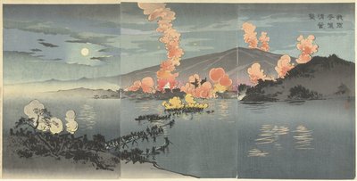 平壌の中国人駐屯地に対する我が軍の夜間攻撃。 わがぐん平城の聖栄をおそう 作： Kobayashi Kiyochika