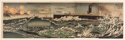 大連湾を砲撃する軍艦の艦隊 作： Kobayashi Kiyochika