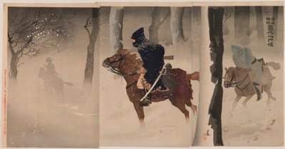 雪の降る夜の勅庄付近の斥候 作： Kobayashi Kiyochika