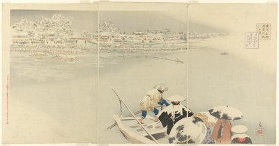 Second Month: Matsuchi Hill in Snow at Dusk (Kisaragi, Matsuchiyama yuki no tasogare), from the series "True Views of Famous Places in Tokyo (Tokyo meisho shinkei no uchi)" 作： Kobayashi Kiyochika