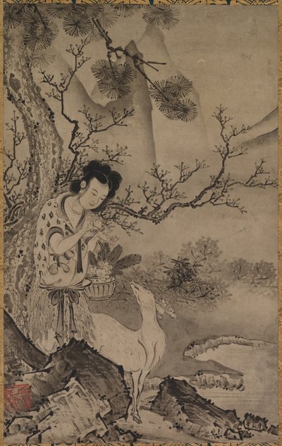 1500 年代初頭の風景の中の女性道教の人物。 作： Koboku
