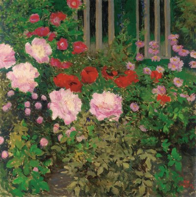 花と庭のフェンス。庭のフェンスに咲く花 作： Koloman Moser