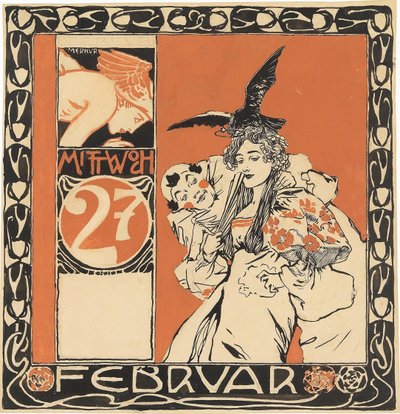 カレンダー シート: 2 月 27 日水曜日。 作： Koloman Moser
