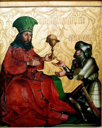 アブラハムとメルキゼデク サレムの王メルキゼデク（Melchisedec or Melchizedek or Melkisedeq or Melki-Tsedeq or Melki Tsedeq）は、ケドル・ラオマー（Kedor Laomer）との戦いに勝利したアブラハムに、パンとワインを提供する。コンラート（コンラッド）・ヴィッツ（Konrad (Conrad) Witz）による絵画 作： Konrad Witz