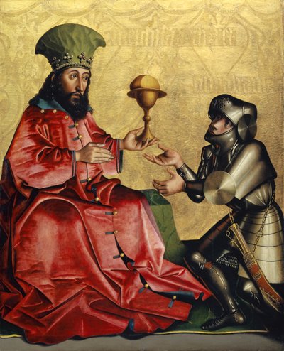 ハイルシュピーゲル祭壇画のメルキゼデク前のアブラハム、1435年頃（オーク材のミクストメディア） 作： Konrad Witz