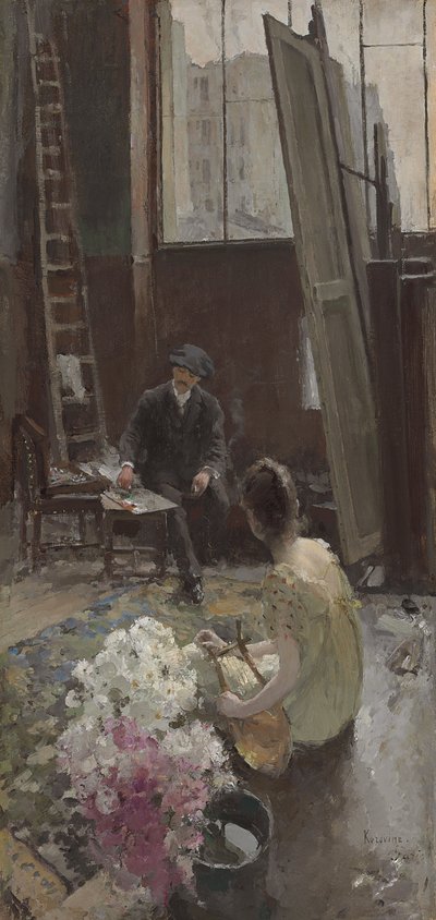アーティストのスタジオで 作： Konstantin Alekseevich Korovin