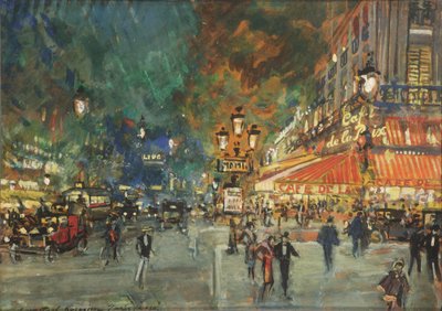夜のオペラ座広場とカフェ・ド・ラ・ペ、パリ 作： Konstantin Alekseevich Korovin