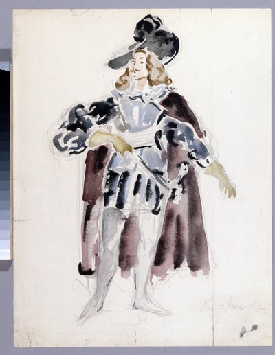 Alexandre Dargomyjski (1813-1869) によるオペラ「Le guest de pierre」の衣装デザイン (A. Dargomyzhsky によるオペラ The Stone Guest の衣装デザイン)。 コンスタンチン アレクセイヴィッチ コロビン (コンスタンチン コロビン) (1861-1939) の作品、紙に水彩 作： Konstantin Alekseevich Korovin