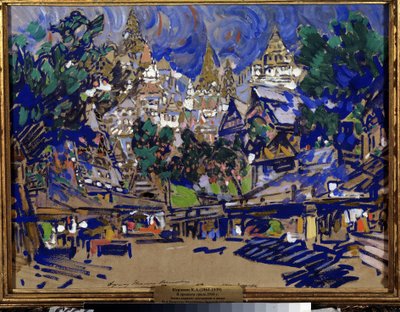 ニコラス（ニコライ）リムスキー・コルサコフ（リムスキー・コルサコフ）（1844-1908）によるオペラ「金のおんどり」の設定プロジェクト（N.リムスキー・コルサコフ（リムスキー・コルサコフ）によるオペラ「金のおんどり」の舞台デザイン。コンスタンチン・アレクセイヴィッチ・コロヴィンの作品 作： Konstantin Alekseevich Korovin