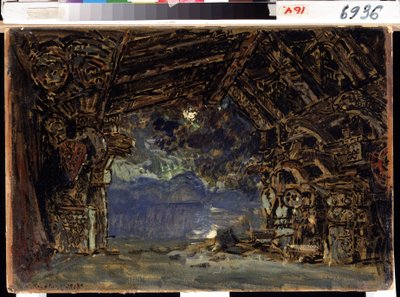 リヒャルト・ワーグナーのオペラ『神々の黄昏』の舞台美術。 (R. ワーグナーによるオペラ「神々の黄昏」の舞台デザイン)。 コンスタンチン・アレクセイヴィッチ・コロビン（コンスタンチン・コロビン）（1861-1939）の作品、ダンボールにテンペラ 作： Konstantin Alekseevich Korovin
