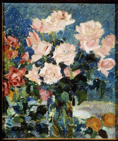 バラ（バラ）。 Konstantin Alexeyevich Korovin (Constantin Korovin) (1861-1939) による絵画、キャンバスに油彩、1930 年頃。静物画、20 世紀のロシア美術、ポスト印象派。 国立美術館、ヤロスラヴリ (ロシア)。 作： Konstantin Alekseevich Korovin