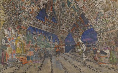オペラステージのデザイン：N.リムスキーコルサコフ作「黄金の雄鶏」 作： Konstantin Alekseevich Korovin