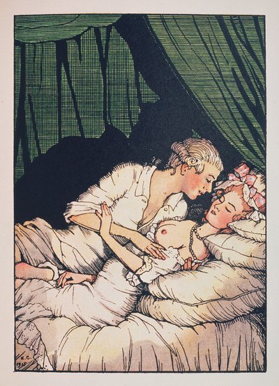 Franz Blei による「Le Livre de la Marquise」のイラスト (Franz Blei による Marquise の本のイラスト) (トップレスの侯爵で、恋人と一緒にベッドに横たわっている) - Konstantin (Constantin) Andreyevich Somov 作 (1869-1939) 、エッチング 作： Konstantin Andreevic Somov