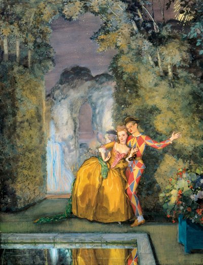 ハーレクインを連れたメイド 1900年頃（水彩画 作： Konstantin Andreevic Somov