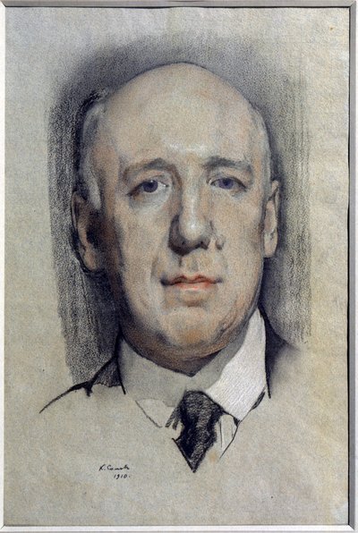 作家Fyodor Sologub（Fiodor Sologub）（1863-1927）の肖像（著者F. Sologubの肖像）。 コンスタンチン (コンスタンチン) アンドレエヴィッチ ソモフ (1869-1939) の作品、紙に水彩 作： Konstantin Andreevic Somov