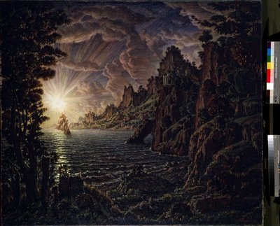 船、夕日 作： Konstantin Bogayevsky