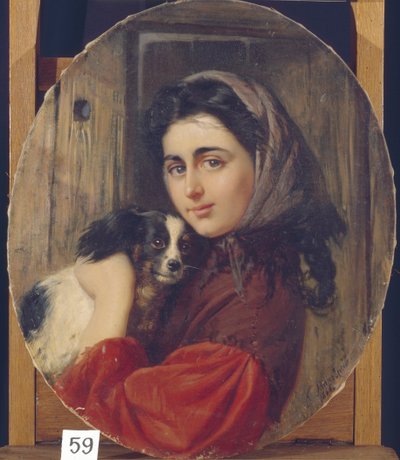 小さな犬を持つ少女 作： Konstantin Egorovich Makovsky