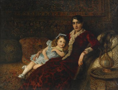 母と娘のいるインテリア、1884 作： Konstantin Egorovich Makovsky