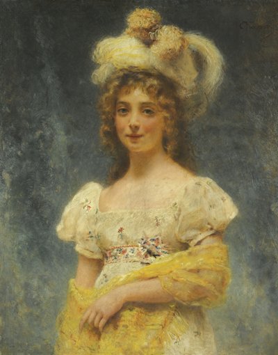 黄色のショールの女性の肖像画 作： Konstantin Egorovich Makovsky