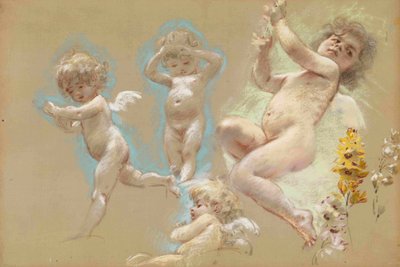 プッティ。ピーターズバーグのバロンフォンデルビスマンションのインテリア 作： Konstantin Egorovich Makovsky