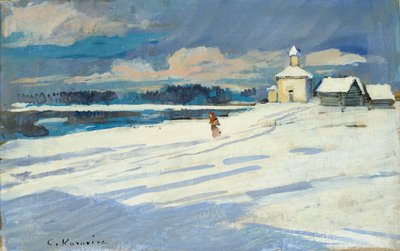 小さな教会のある冬の風景、20 世紀初頭 作： Konstantin Korovin