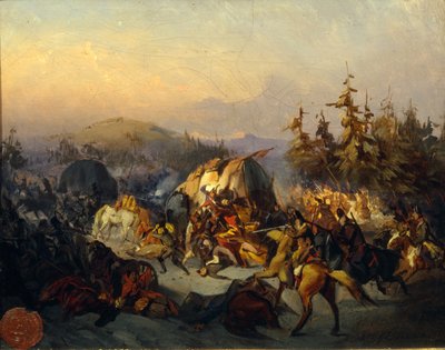 ロシアのコサックが輸送中のフランス軍を攻撃 作： Konstantin Nikolayevich Filippov
