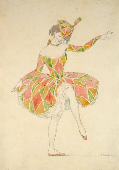 アンナ・パブロワの「アルルキナーデ」のコロンビーヌの衣装のデザイン（1909年 作： Konstantin Somov
