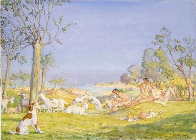 羊飼いと山羊のいる風景」1931年 作： Konstantin Somov